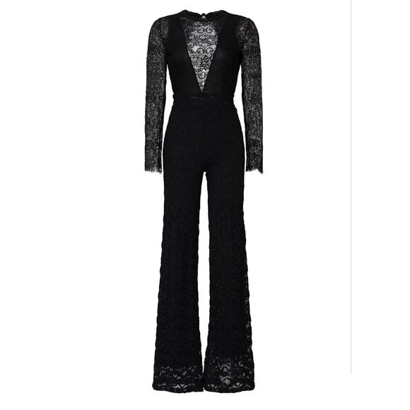 Nightcap Black Lace Flare Jumpsuit MEDIUM Bodycon Cocktail Vampire Goth USA $500 - Picture 3 of 10